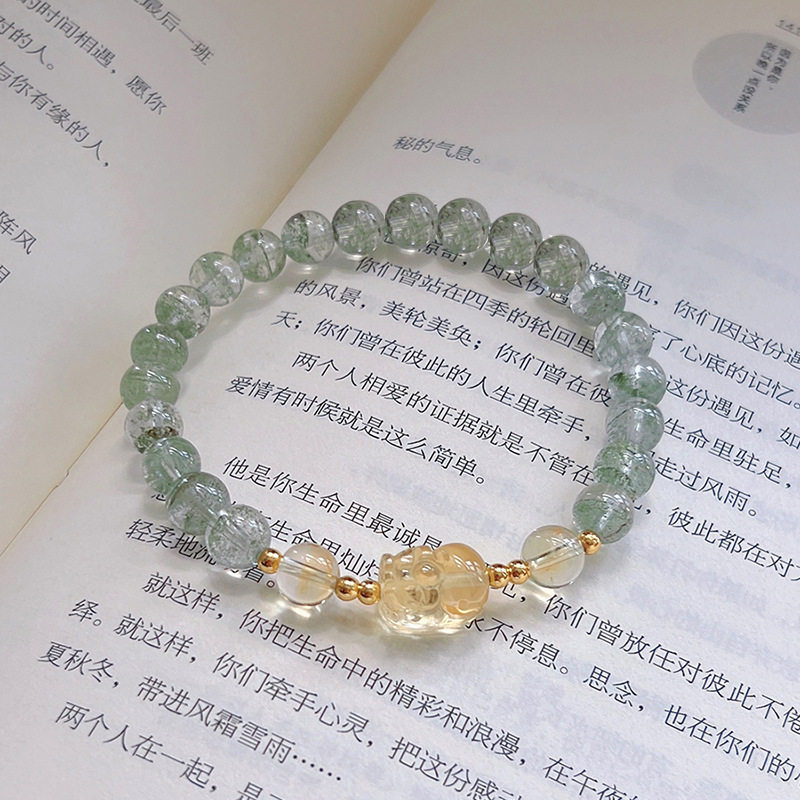 黄水晶貔貅绿幽灵手链女珠手串黄水晶貔貅小众设计简约ins水图片