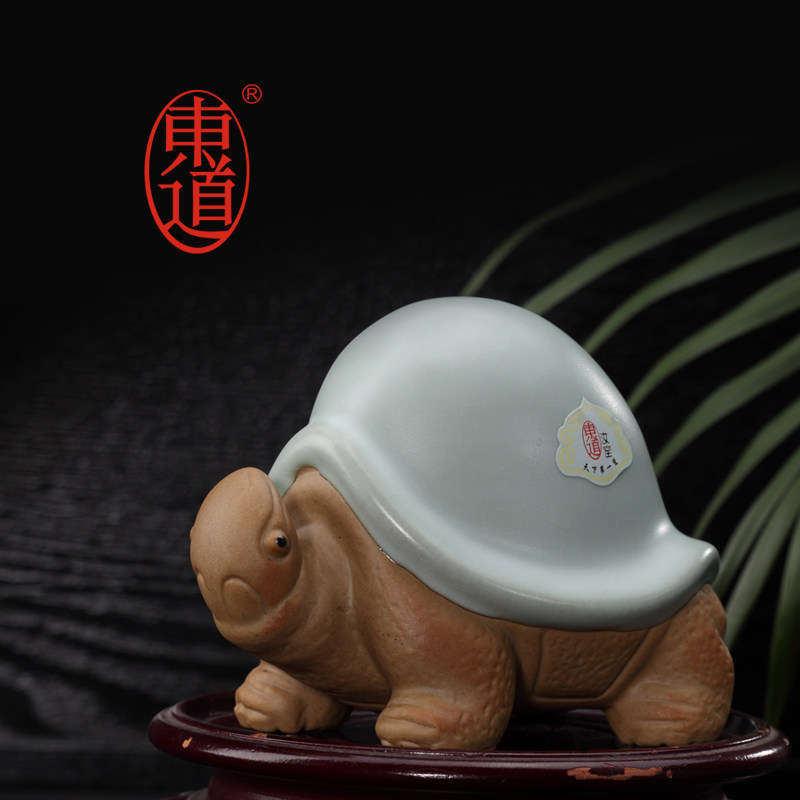 正品东道汝窑寿龟茶宠金丝开片茶宠摆件将军乌龟茶宠早期特价包邮