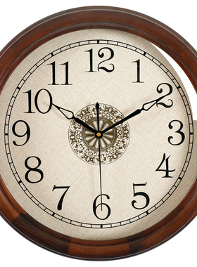 康巴丝实木挂钟客厅家居装饰现代简约石英钟表挂墙家用时钟152