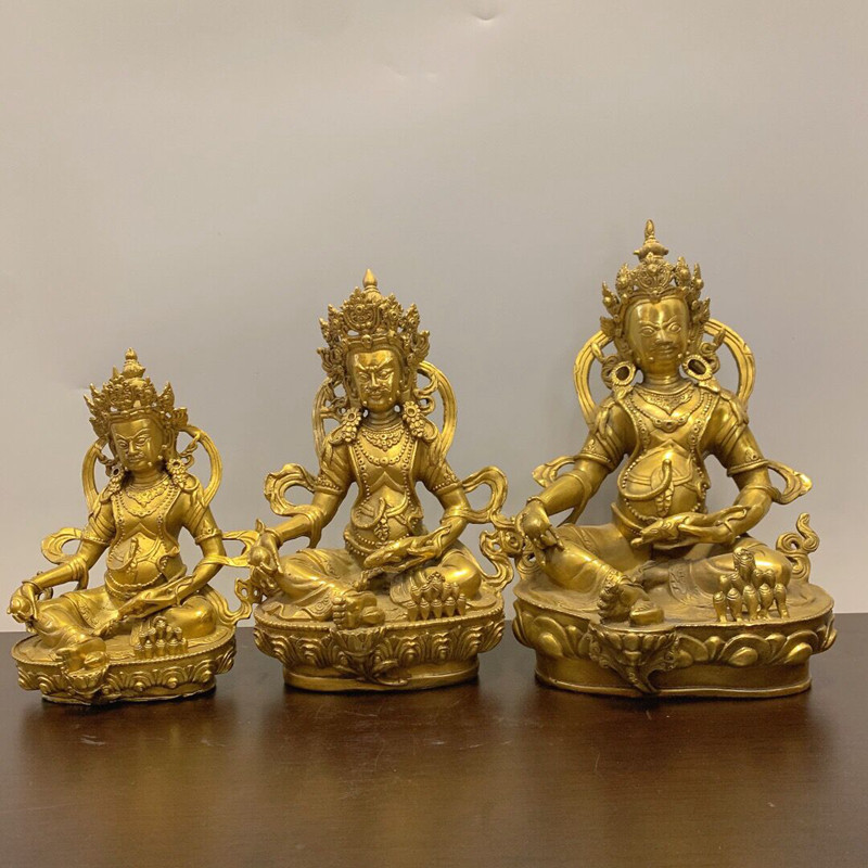 纯铜黄财神佛像密宗财神爷铜像藏巴拉招财供奉风水摆件工艺品
