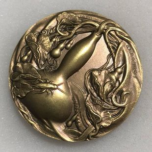 黄铜福禄百财纪念铜章浮雕造币厂纪念币实心铜章工艺品