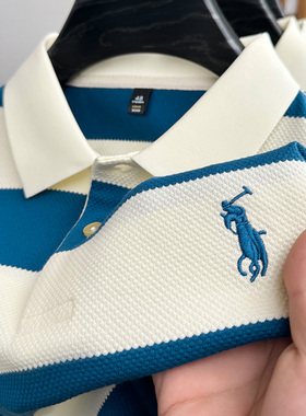 啄木鸟纯棉高端条纹POLO衫夏季新款保罗短袖t恤男士外贸刺绣上衣