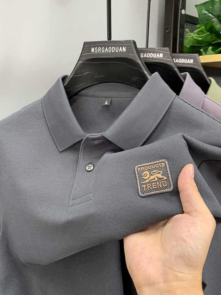 SUMMER HEAVYWEIGHT COTTON MENS SHORT-SLEEVED T-SHIRT LAPEL ITALIAN POLO SHIRT NEW CASUAL AND VERSATILE FOREIGN TRADE TOP TREND