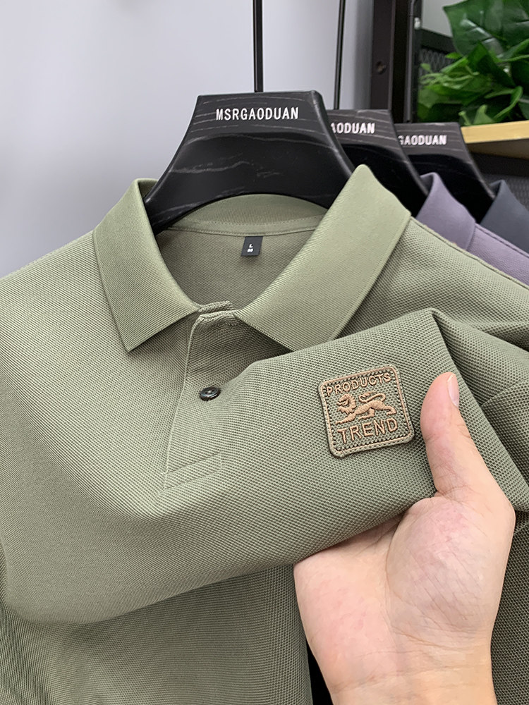 SUMMER HEAVYWEIGHT COTTON MENS SHORT-SLEEVED T-SHIRT LAPEL ITALIAN POLO SHIRT NEW CASUAL AND VERSATILE FOREIGN TRADE TOP TREND