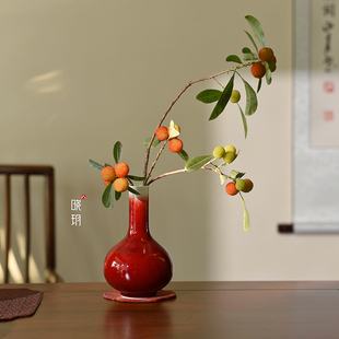 【晓玥】一物一拍·当季新品柴窑郎红天球瓶高温原矿牛血花瓶花器