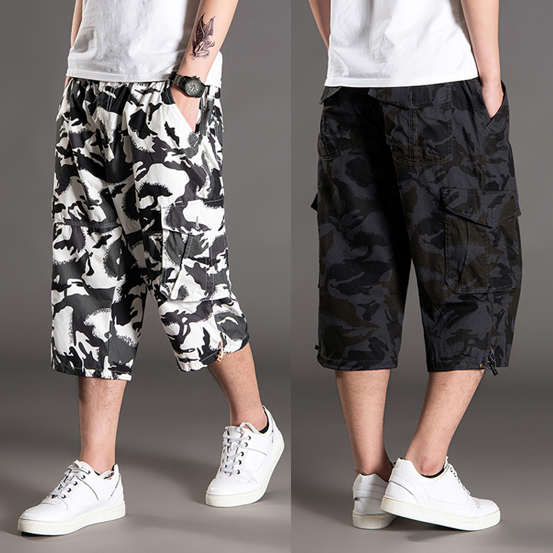 男装加肥加大休闲迷彩七分裤宽松户外工装男胖子特大码肥佬裤男薄