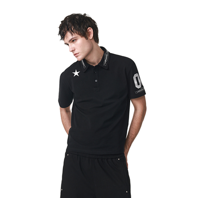 ANTIDOTE正肩珠地刺绣POLO衫夏肌理粗斜纹翻领t恤美式复古短袖男