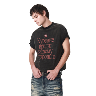 ANTIDOTE 俄文字母印花黑色短袖男潮牌T恤宽松复古做旧夏季上衣