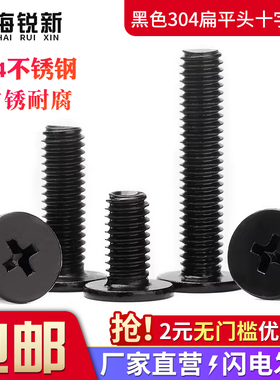 黑色304不锈钢十字扁平头螺丝钉薄头大平头CM电脑螺丝钉M2M3M4M6