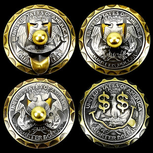 好成交吧纯手工复古养牛29mm25美分包齿轮边大富豪硬币真币财布扣