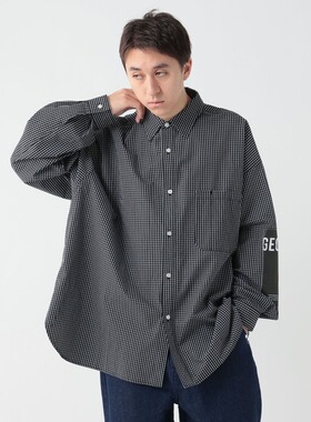 日单春秋季新款时尚百搭宽松大码休闲格子长袖衬衫外套