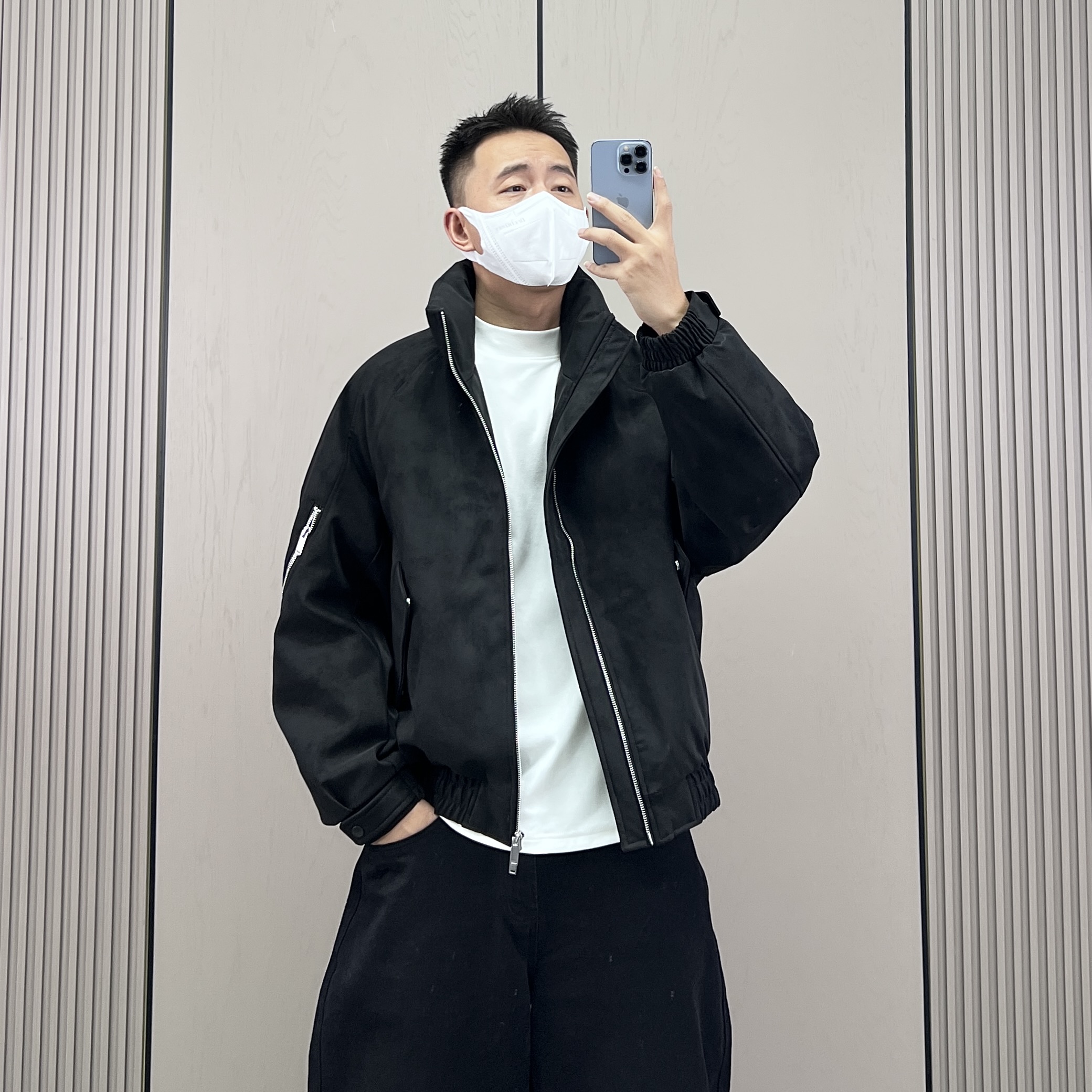 90鹅绒服】Pu皮立领夹克式羽绒服