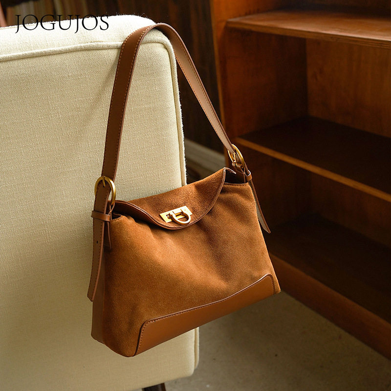 复古真皮腋下包出行百搭手提包反绒皮通勤女包单肩斜挎包信封包女