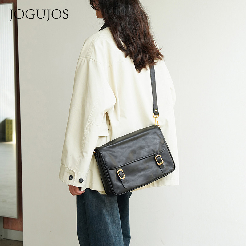 时尚真皮女包头层牛皮单肩包高级感植鞣皮翻盖邮差包大容量斜挎包