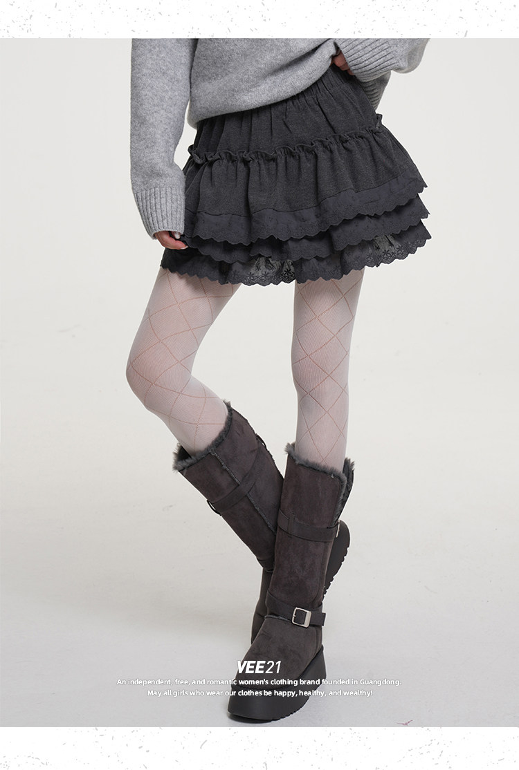 thumbnail for Vee21 gray fluffy skirt, cake skirt, short skirt, beautiful little skirt, Japanese sweet girl outfit