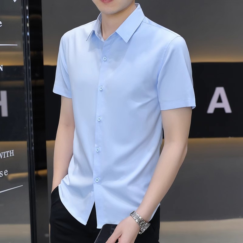 2025夏季男士短袖衬衫纯色商务正
