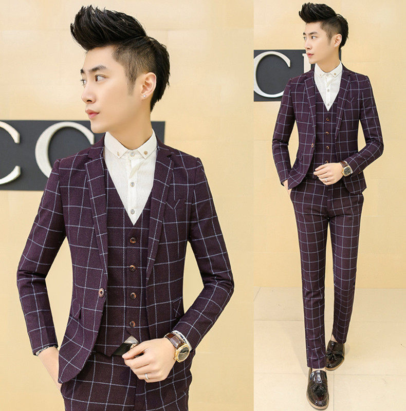 Self cultivation lattice Business casual suit Large M-6XL Wedding dress for men Barber 3 Set of parts Suitin the Men's clothing, Suits  category - from Buy2taobao.com to provide professional Taobao agent buy service