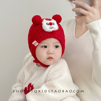 婴幼儿帽子秋冬红色新年醒狮帽