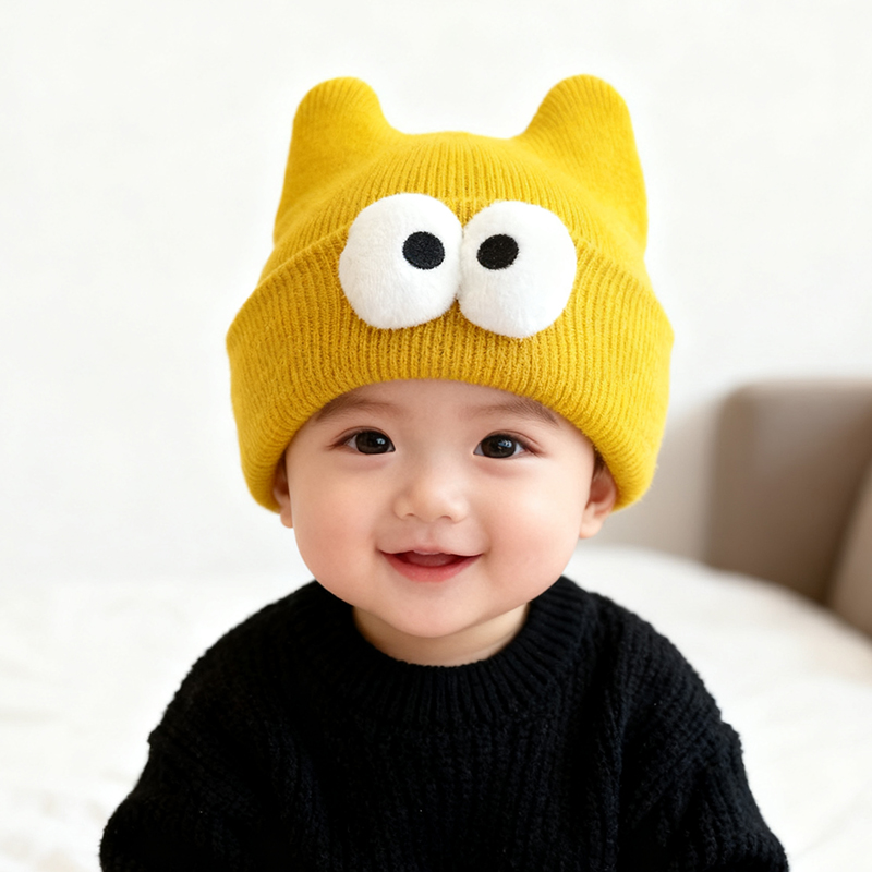 婴儿帽子秋冬季纯色针织毛线帽男女宝宝ins韩版洋气百搭套头帽潮