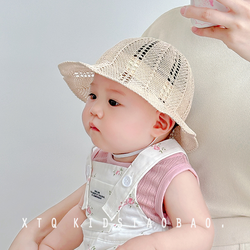 婴幼儿草帽可爱超萌夏季镂空透气男女宝宝渔夫遮阳帽韩版盆帽纯色