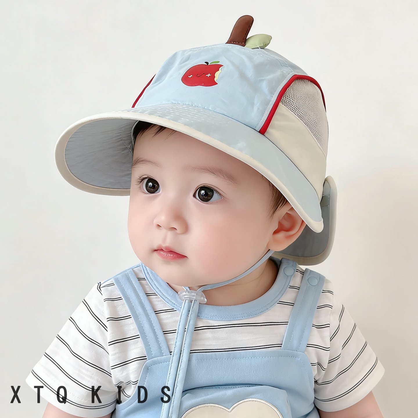 宝宝帽子春夏薄款速干防晒帽男女童披肩可拆渔夫遮阳帽婴儿苹果帽