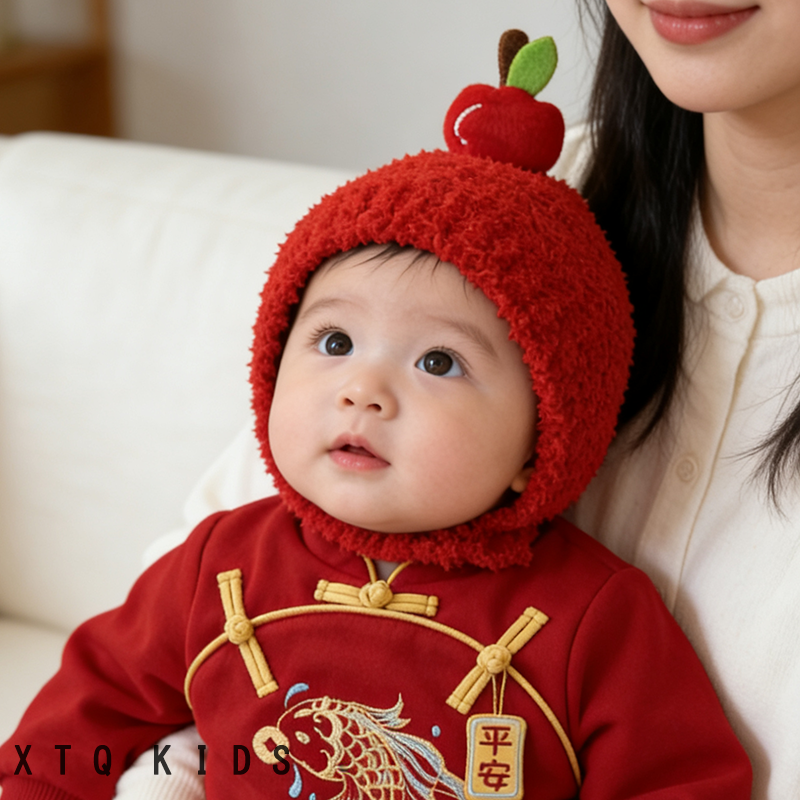 红色小苹果婴儿帽子可爱超萌小月龄新年帽男女宝宝毛线针织护耳帽,童装/婴儿装/亲子装,帽子,淘宝优惠券,粉丝福利购,淘宝优惠卷