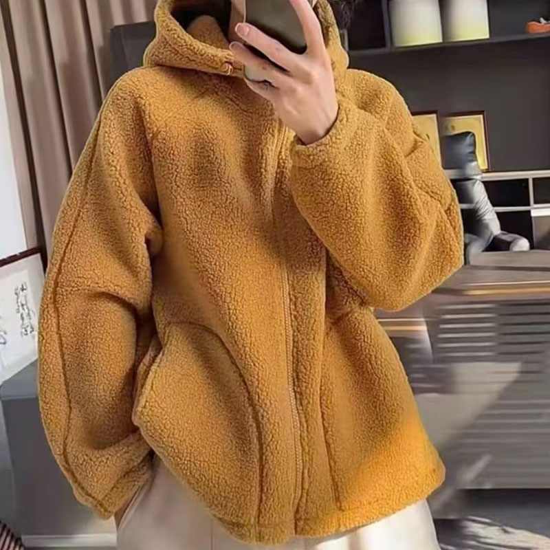 连帽颗粒绒外套女加厚保暖宽松