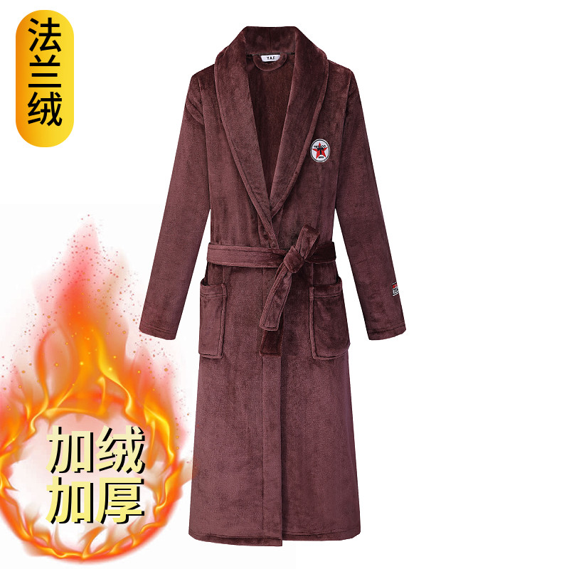 情侣法兰绒YAF加绒长款简约睡袍