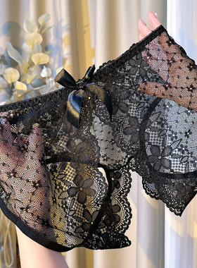 【80-200斤】纯欲性感透视蕾丝女士内裤镂空蝴蝶结开裆大码内裤女