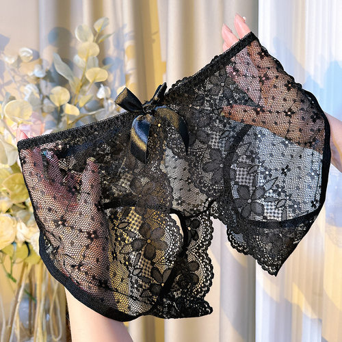 【80-200斤】纯欲性感透视蕾丝女士内裤镂空蝴蝶结开裆大码内裤女