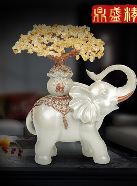 大象摆件客厅发财树天然水晶招财