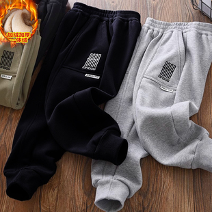 子长裤 男孩一体绒棉裤 秋冬装 中大童运动裤 儿童加厚卫裤 男童加绒裤