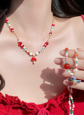 春夏手作彩色串珠复古百搭锁骨链