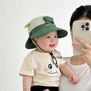 宝宝渔夫帽春秋男女童卡通鳄鱼遮阳帽儿童防晒可调节大檐帽