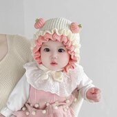 冬季 婴幼儿帽子甜美洋气小月龄宝宝针织毛线帽保暖护耳套头帽潮