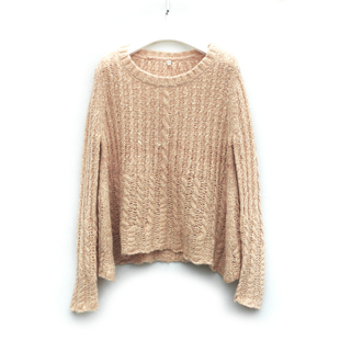 毛衫 2020春装 针织衫 羊毛混纺圆领嗽叭袖 日单日系麻花短款