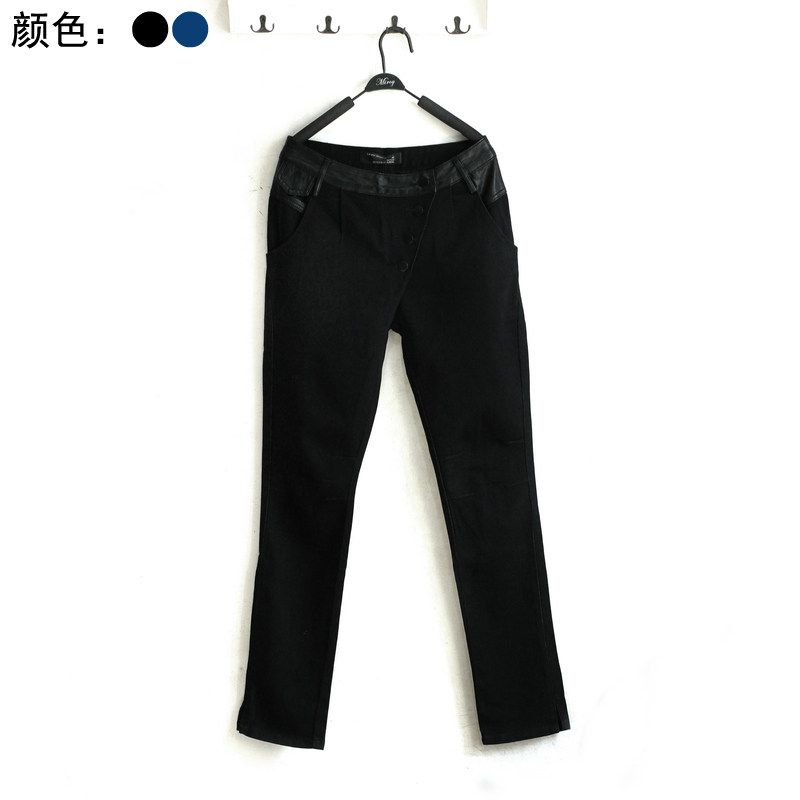 国内专柜品牌裙皇系列休闲不对称斜单排扣弹力显瘦铅笔小脚牛仔裤