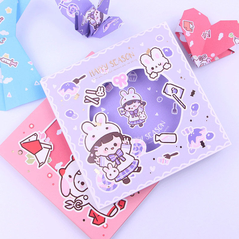 卡通正方形印花彩色折纸千纸鹤爱心手工纸张材料儿童幼儿园叠纸