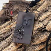 天然冰种黑曜石一念花开观音普萨佛像项链吊坠男女平安无事牌挂件