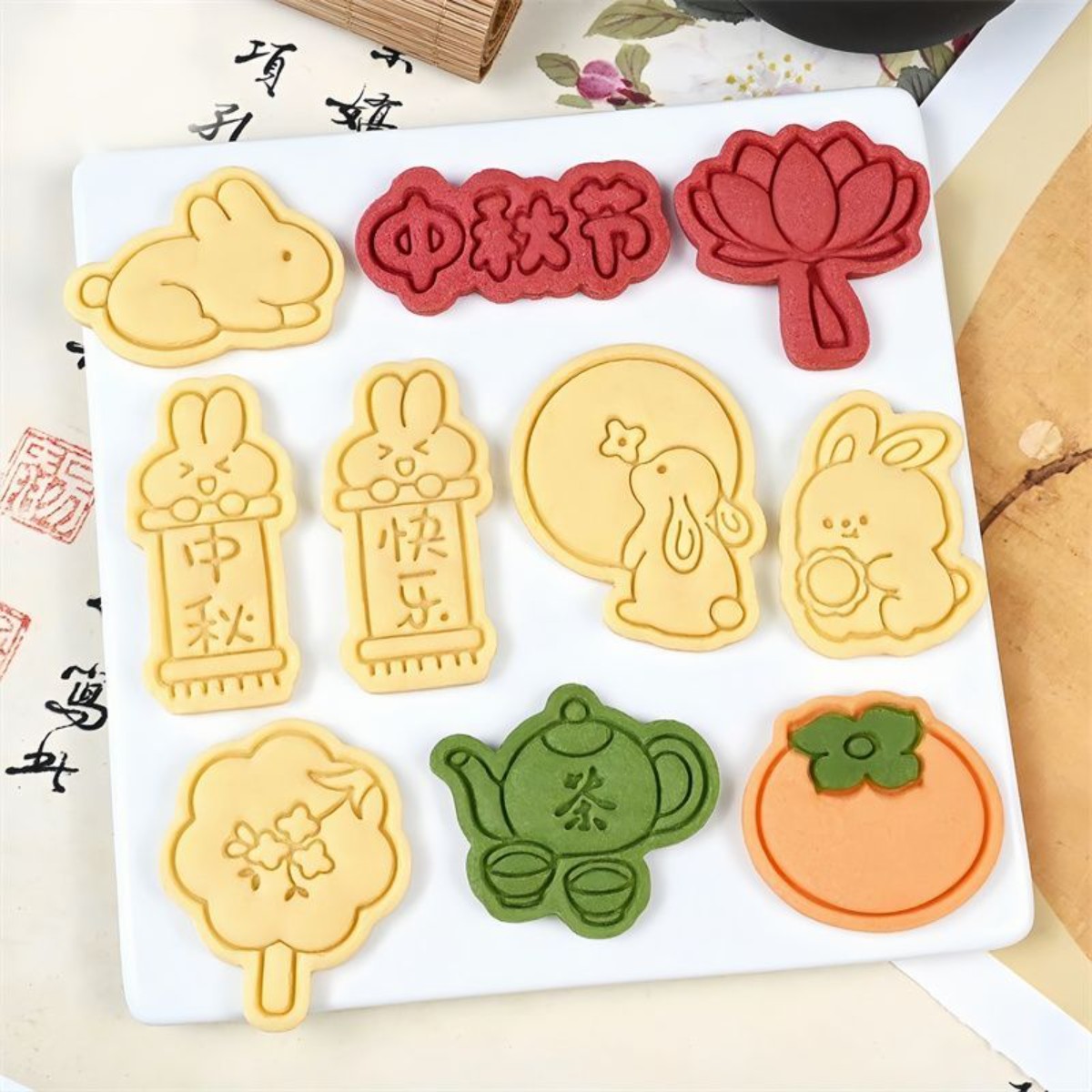 中秋节可爱卡通饼干模具月亮兔子曲奇翻糖按压立体烘焙DIY工具