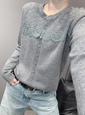 花边蕾丝针织衫长袖女开衫外套