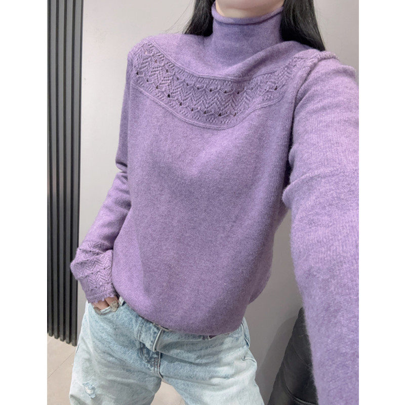 勾花镂空高领针织衫长袖女欧货洋气百搭宽松毛衣打底衫提花上衣冬,女装/女士精品,毛针织衫,淘宝优惠券,粉丝福利购,淘宝优惠卷