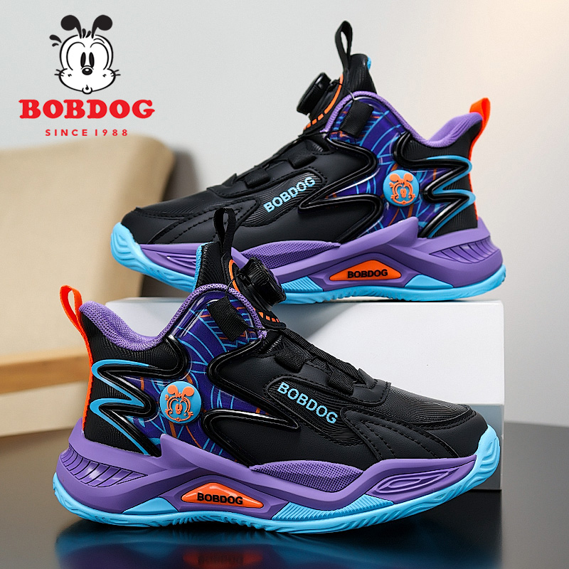 巴布豆男童篮球鞋皮面防水跑步鞋