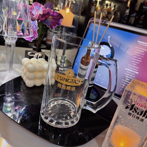 青岛啤酒扎啤杯500ml雕刻钻纹