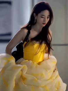 玫瑰的故事刘亦菲同款晚礼服黄色抹胸宴会名媛气质高级感成人礼夏