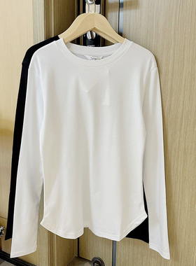 纯色长袖T恤女宽松黑白色圆领新款春秋装外穿内搭打底衫女装上衣
