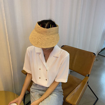 2024春秋新款复古可盐可甜双排扣设计感宽松气质西装领短袖衬衫女