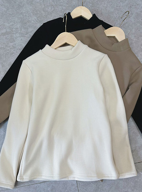女士加厚加绒保暖打底上衣秋冬长袖T恤女半高领圆领内搭修身显瘦