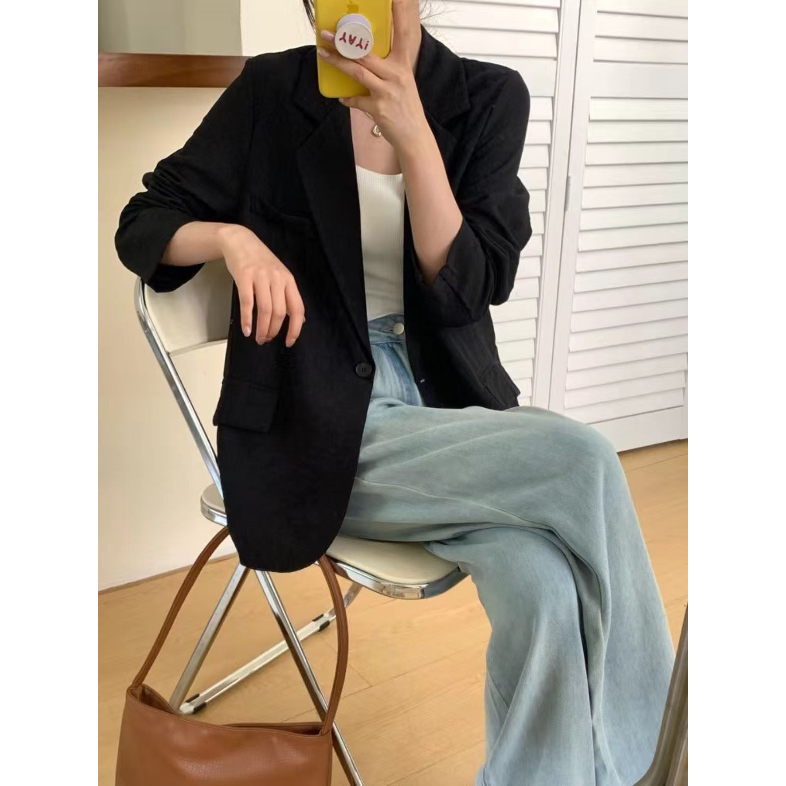 2024夏季新极简气质翻领西装女 简约休闲宽松亚麻薄款小西装外套