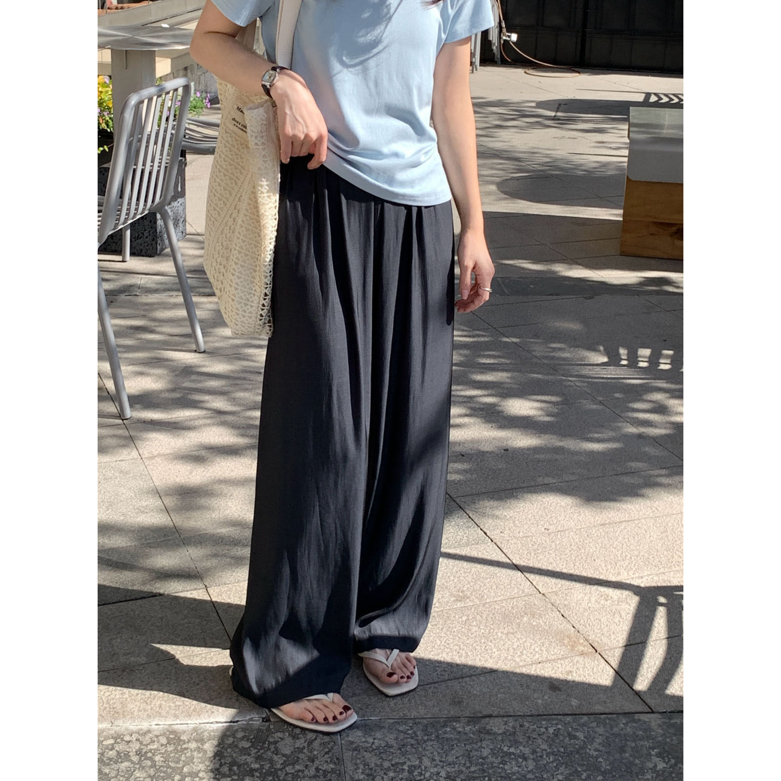 凉爽冰皮裤 夏日彩色系时髦慵懒舒适轻薄款百搭宽松直筒裤长裤女